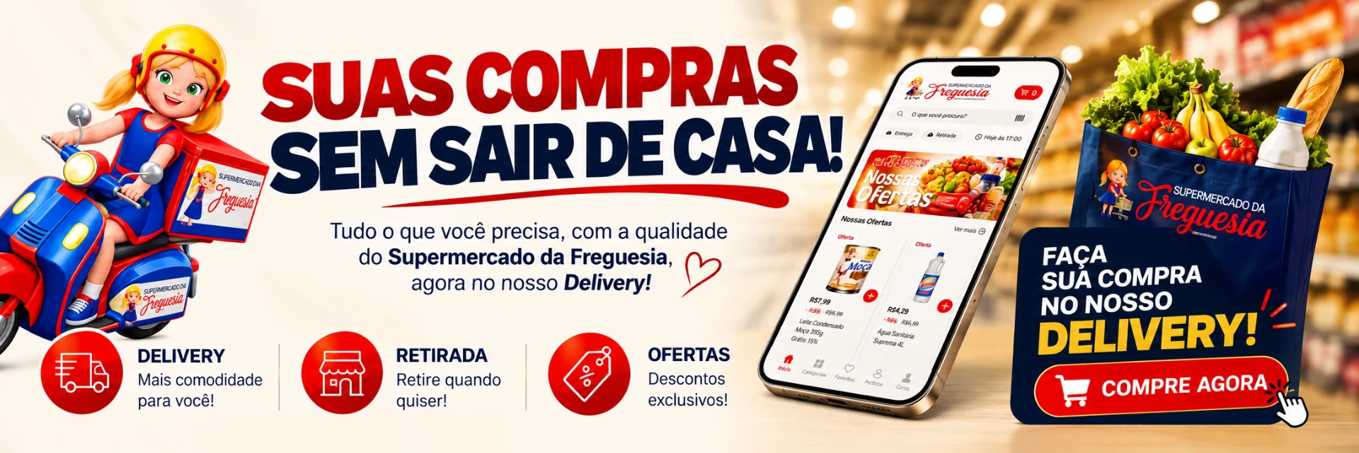 Suas compras sem sair de casa! Faça sua compra no nosso delivery do Supermercado da Freguesia.